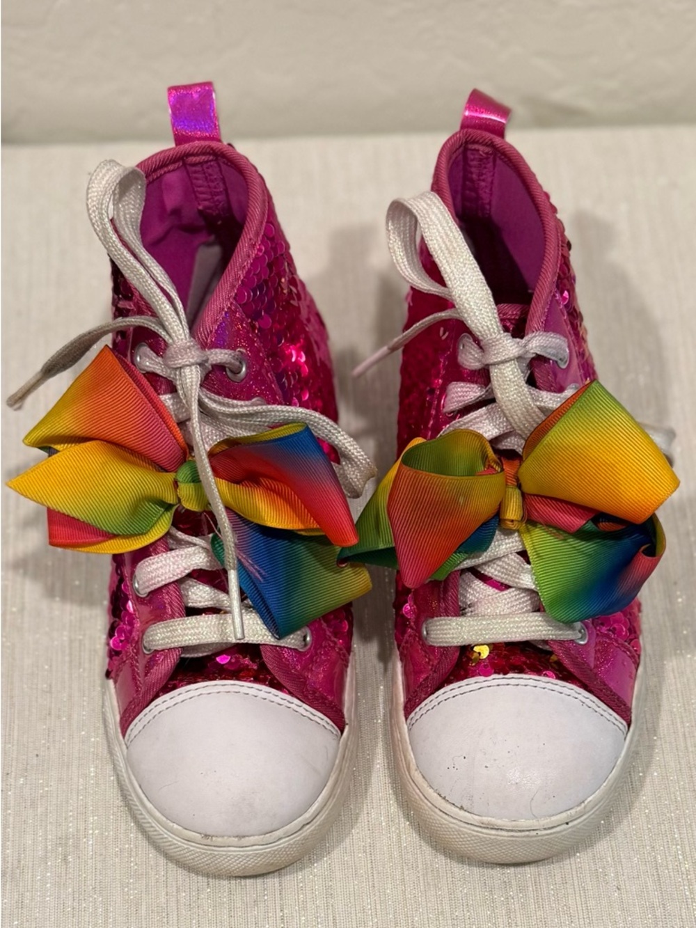 5/$25 - JOJO SIWA Kids Sequin High-Top Sneakers in Fuchsia Pink/Gold - 2 - Picture 4 of 7